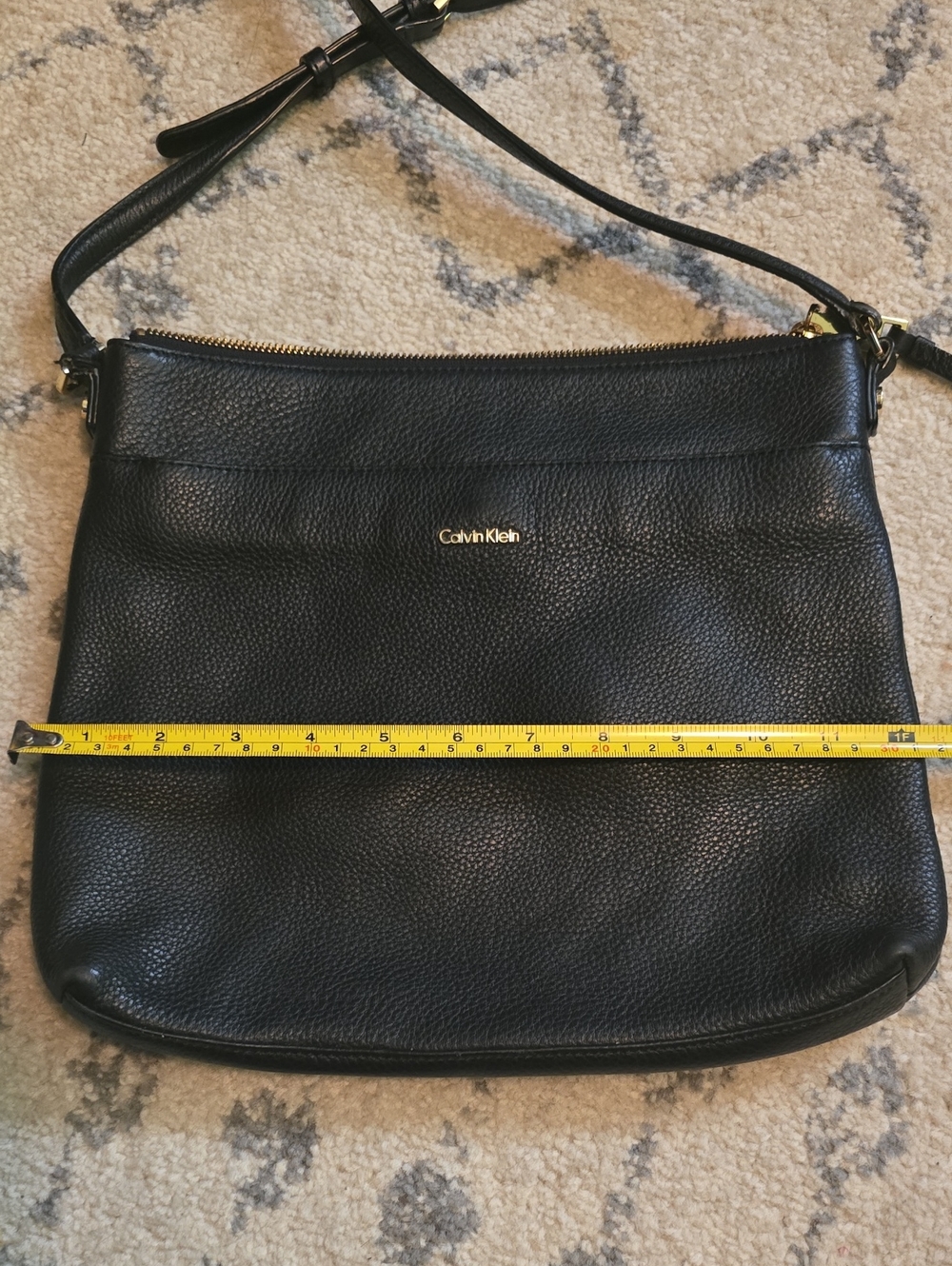 Butter-Soft Calvin Klein Black Pebbled Leather Crossbody Purse with Gold Accents - Picture 9 of 9